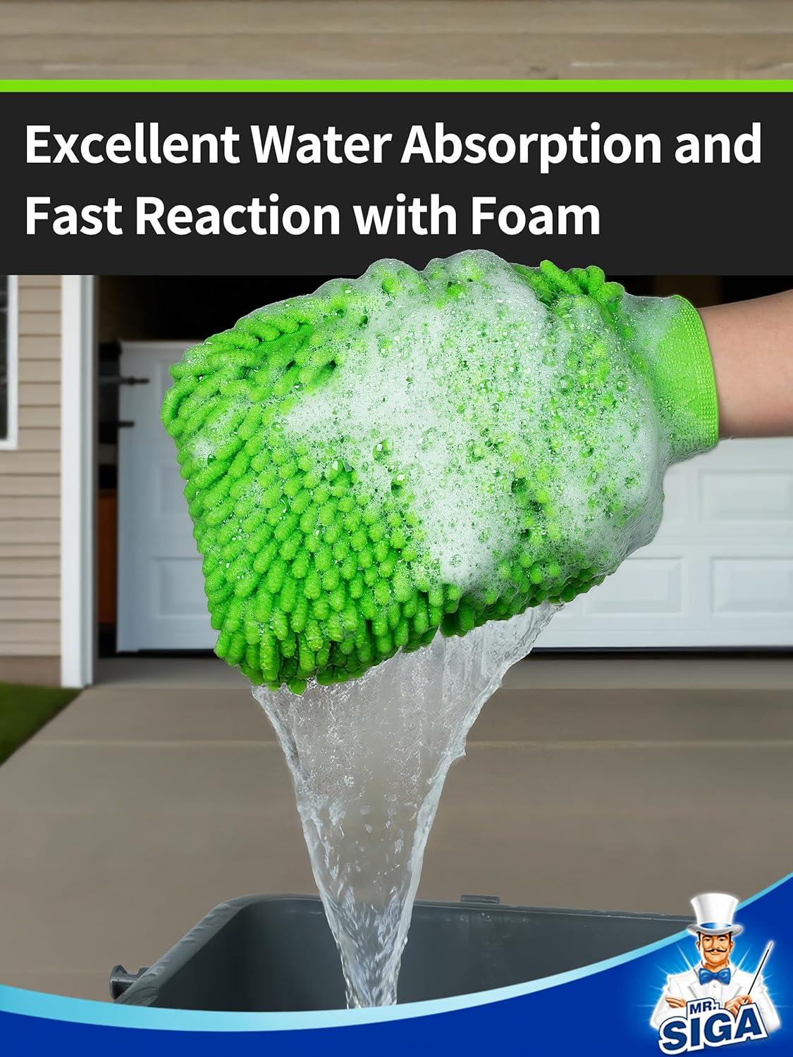 imageMRSIGA Premium Microfiber Soft Chenille Car Wash Mitt Pack of 2 Gray ampamp GreenGray Green