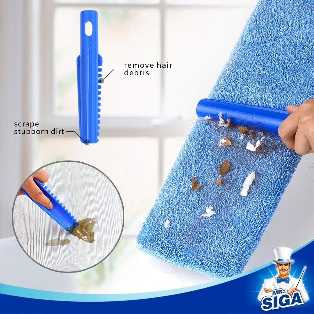 imageMRSIGA Professional Microfiber Mop for Hardwood Laminate Tile Floor Cleaning Stainless Steel Telescopic Handle 3 Reusable Flat Mop Refills and 1 Dirt Removal Scrubber IncludedBlue