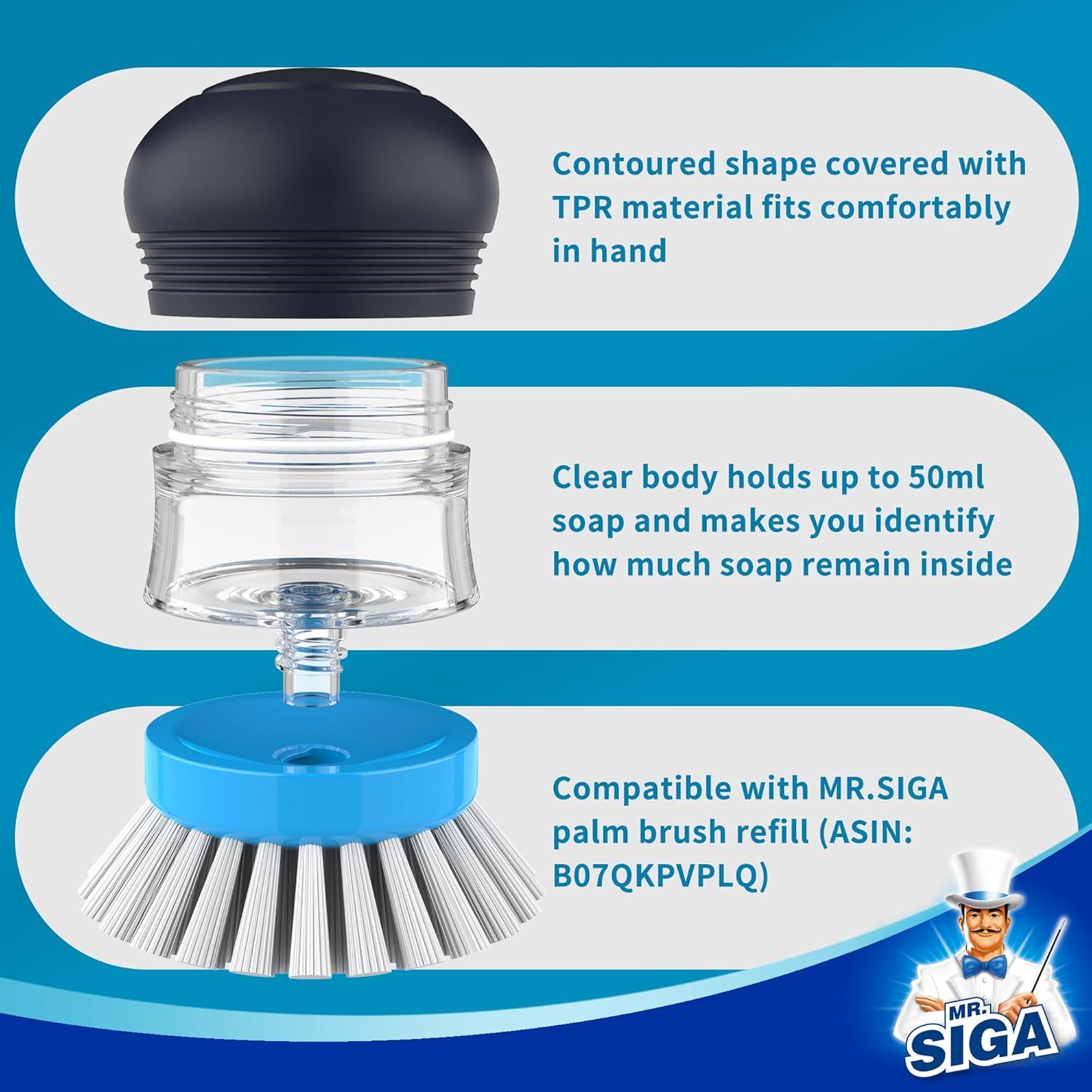 imageMRSIGA Soap Dispensing Palm Brush Kitchen Brush for Dish Pot Pan Sink Cleaning Pack of 1 NavyBlue