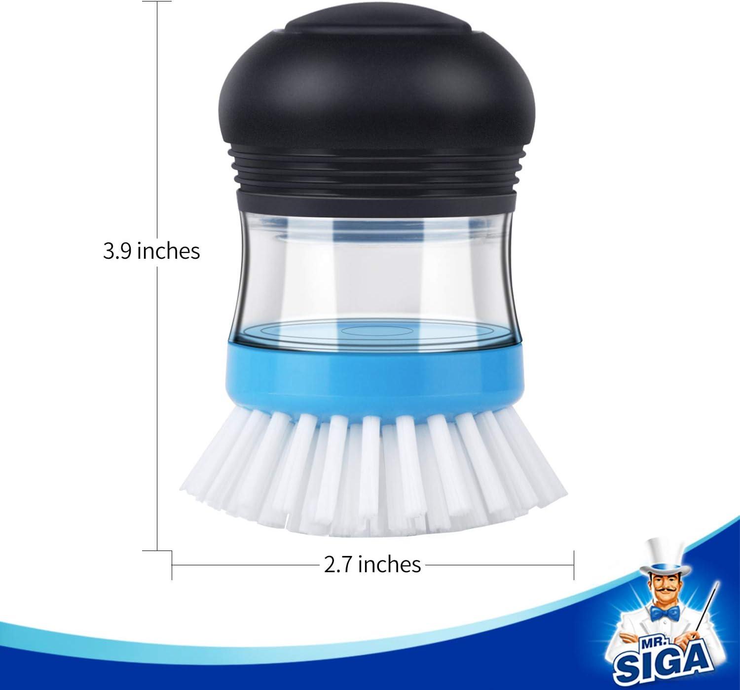 imageMRSIGA Soap Dispensing Palm Brush Kitchen Brush for Dish Pot Pan Sink Cleaning Pack of 2 NavyBlueWhite