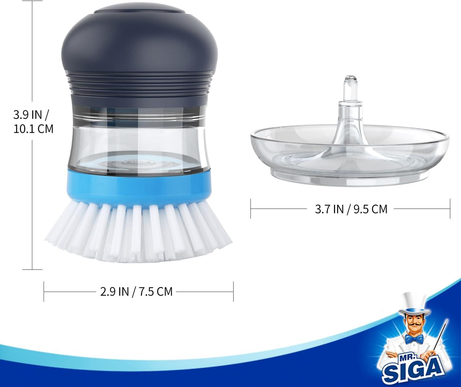 imageMRSIGA Soap Dispensing Palm Brush Storage Set Kitchen Brush with Holder for Pot Pan Sink Cleaning 1 Set