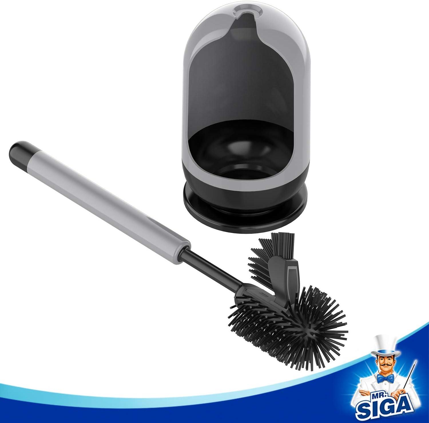 imageMRSIGA Soft Bristle Toilet Brush with Holder Gray ampamp Black 1PackGray Black 1 Pack