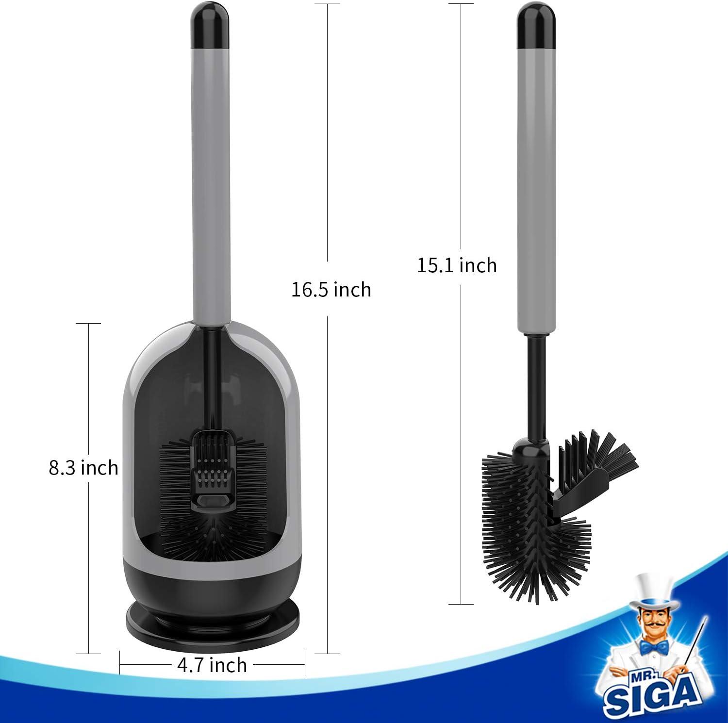 imageMRSIGA Soft Bristle Toilet Brush with Holder Gray ampamp Black 1PackGray Black 1 Pack