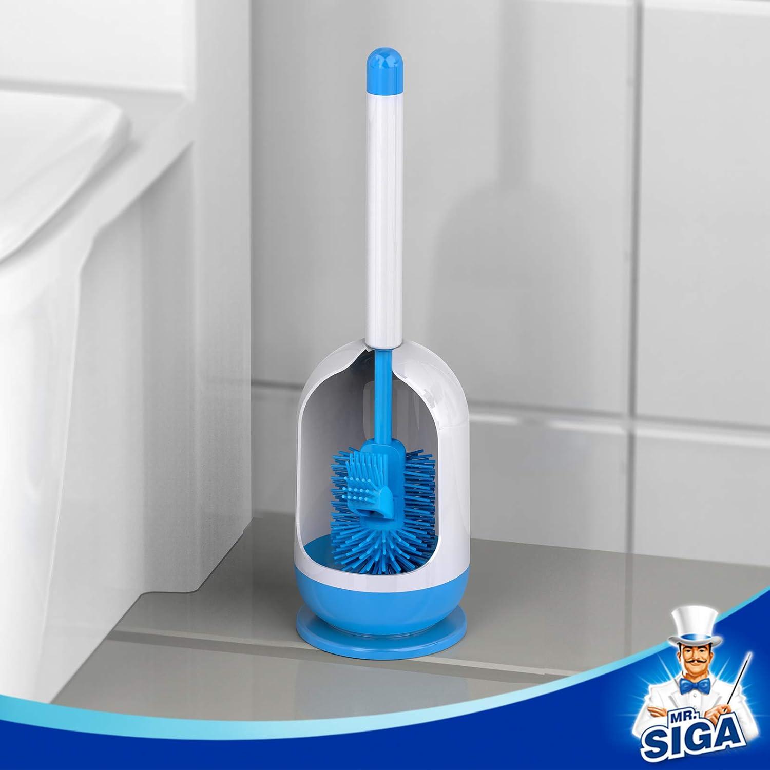 imageMRSIGA Soft Bristle Toilet Brush with Holder Gray ampamp Black 1PackWhite Blue 1 Pack