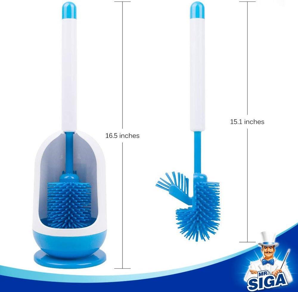 imageMRSIGA Soft Bristle Toilet Brush with Holder Gray ampamp Black 1PackWhite Blue 1 Pack