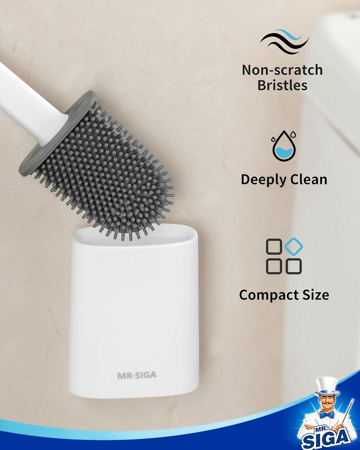 imageMRSIGA Toilet Brush and Holder Set Wall Mounted Toilet Bowl Brush Compact Toilet Scrub Brush with Holder for Bathroom White 2 PackWhite