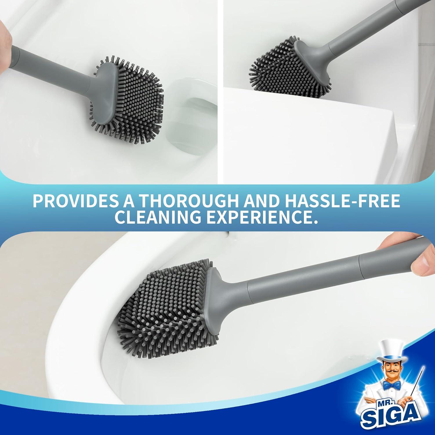 imageMRSIGA Toilet Brush and Holder Wall Mounted Toilet Brush for Bathroom Cleaning Compact Toilet Brush with Holder Set White 1 PackGray