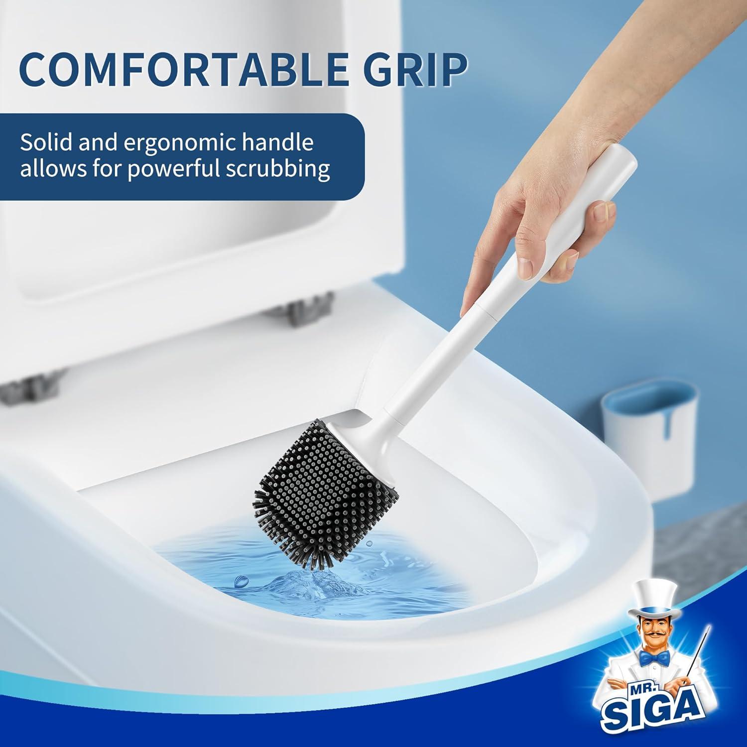 imageMRSIGA Toilet Brush and Holder Wall Mounted Toilet Brush for Bathroom Cleaning Compact Toilet Brush with Holder Set White 1 PackWhite