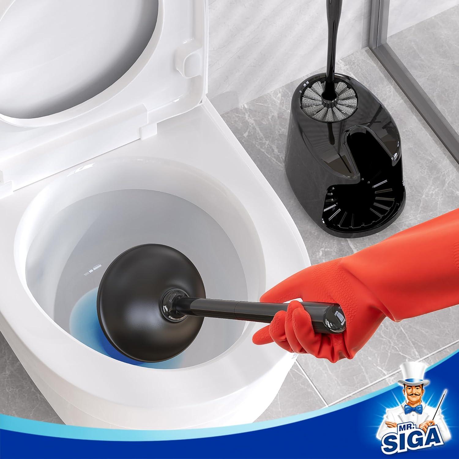 imageMRSIGA Toilet Plunger and Bowl Brush with Holder Heavy Duty Toilet Brush and Plunger Set for Bathroom Cleaning Black 1 SetBlack