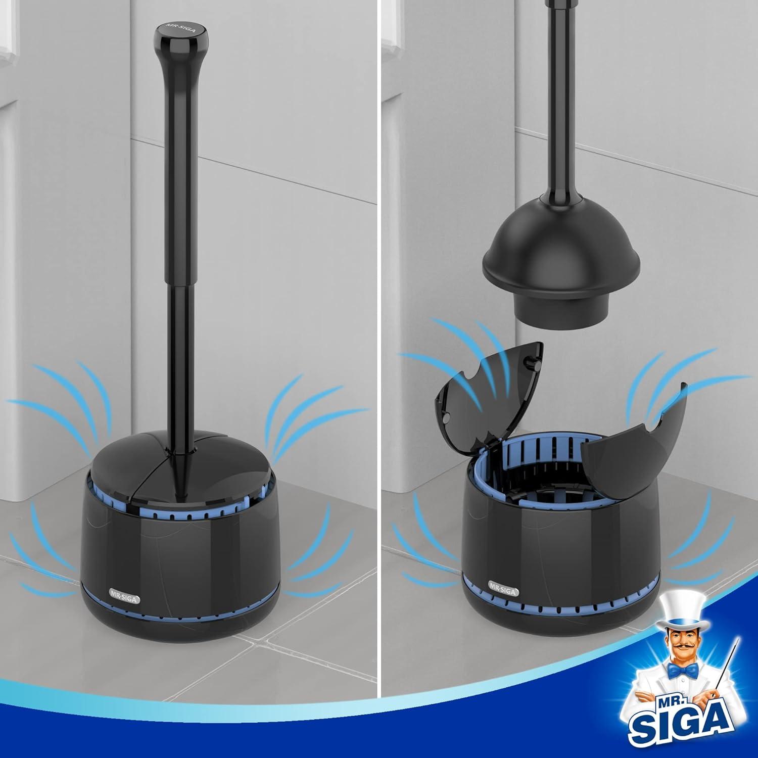 imageMRSIGA Toilet Plunger with Holder Heavy Duty Toilet Plunger and Holder Combo for Bathroom Cleaning BlackBlack