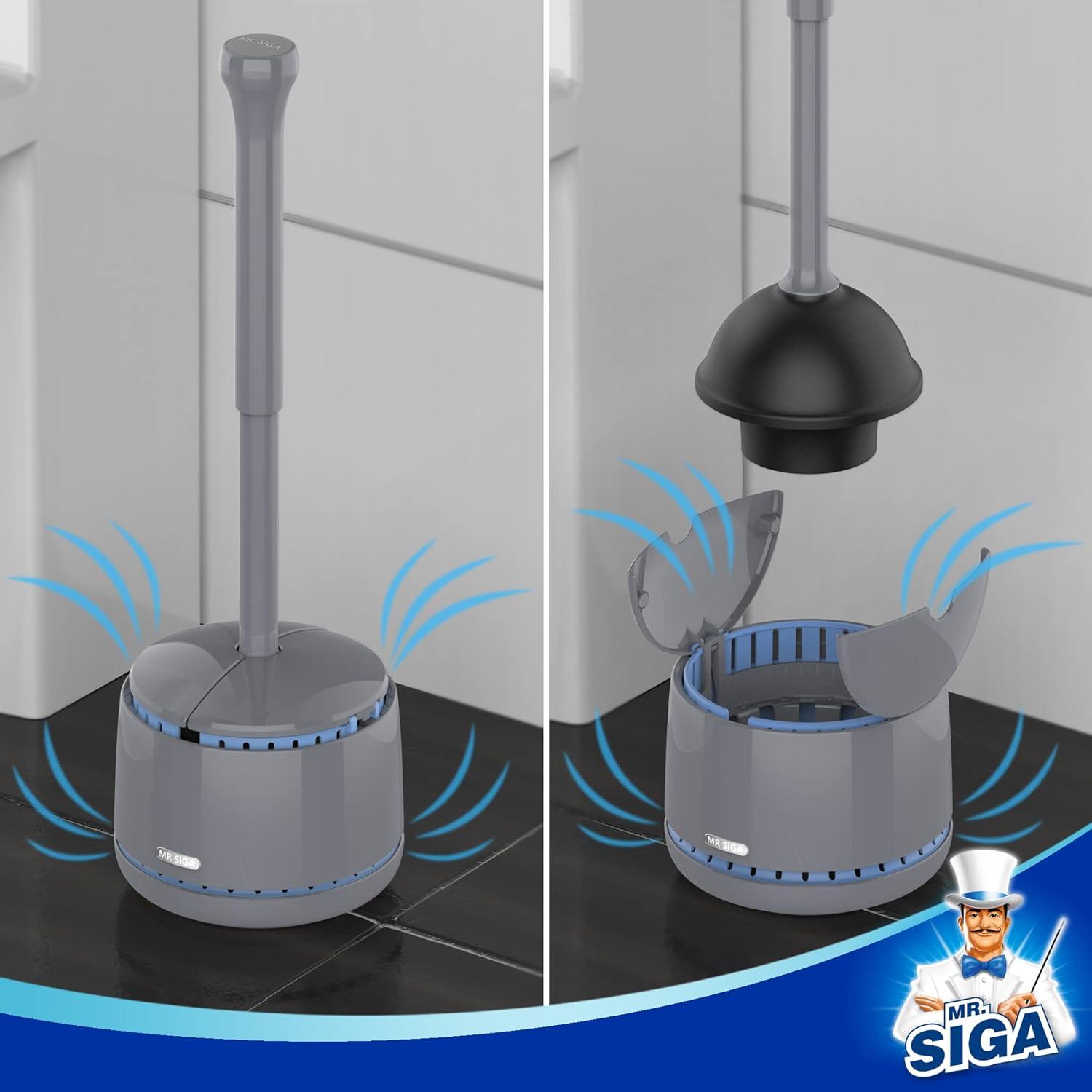 imageMRSIGA Toilet Plunger with Holder Heavy Duty Toilet Plunger and Holder Combo for Bathroom Cleaning BlackGray