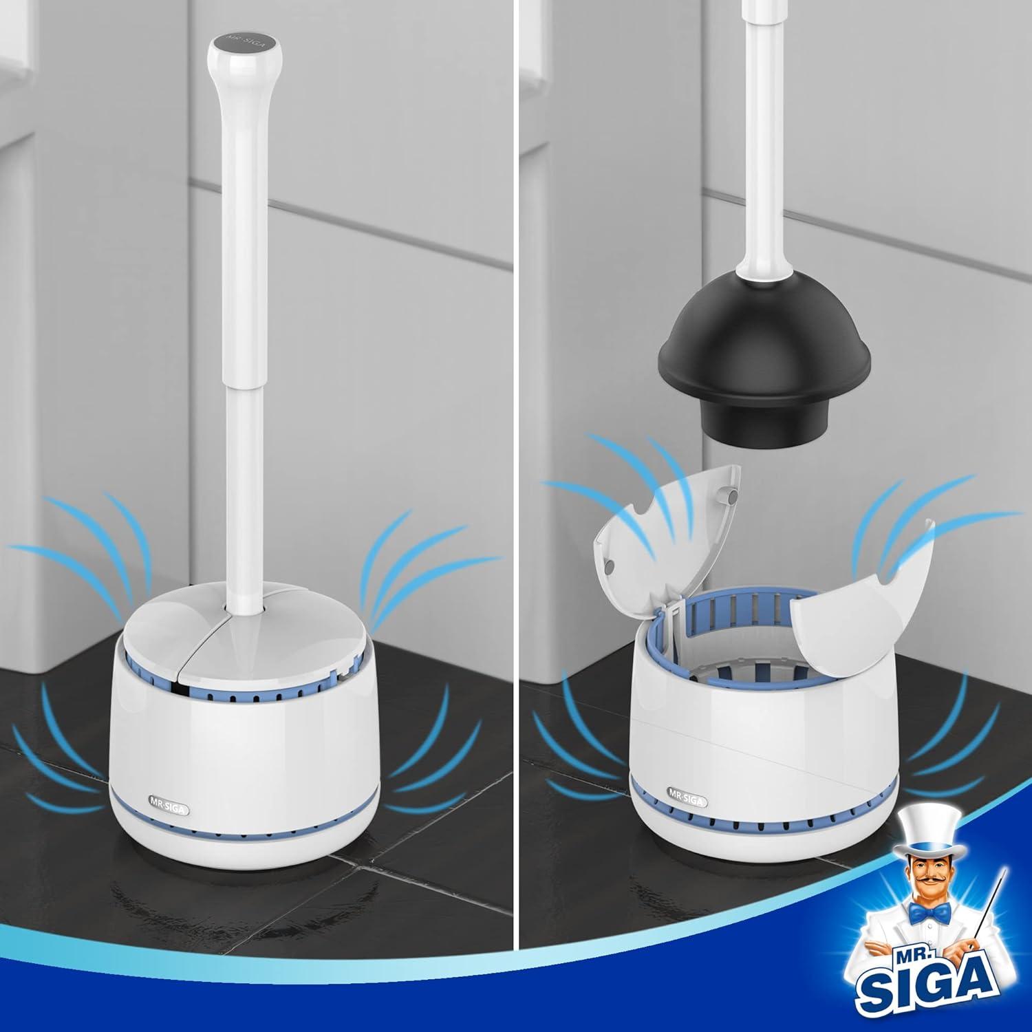 imageMRSIGA Toilet Plunger with Holder Heavy Duty Toilet Plunger and Holder Combo for Bathroom Cleaning BlackWhite