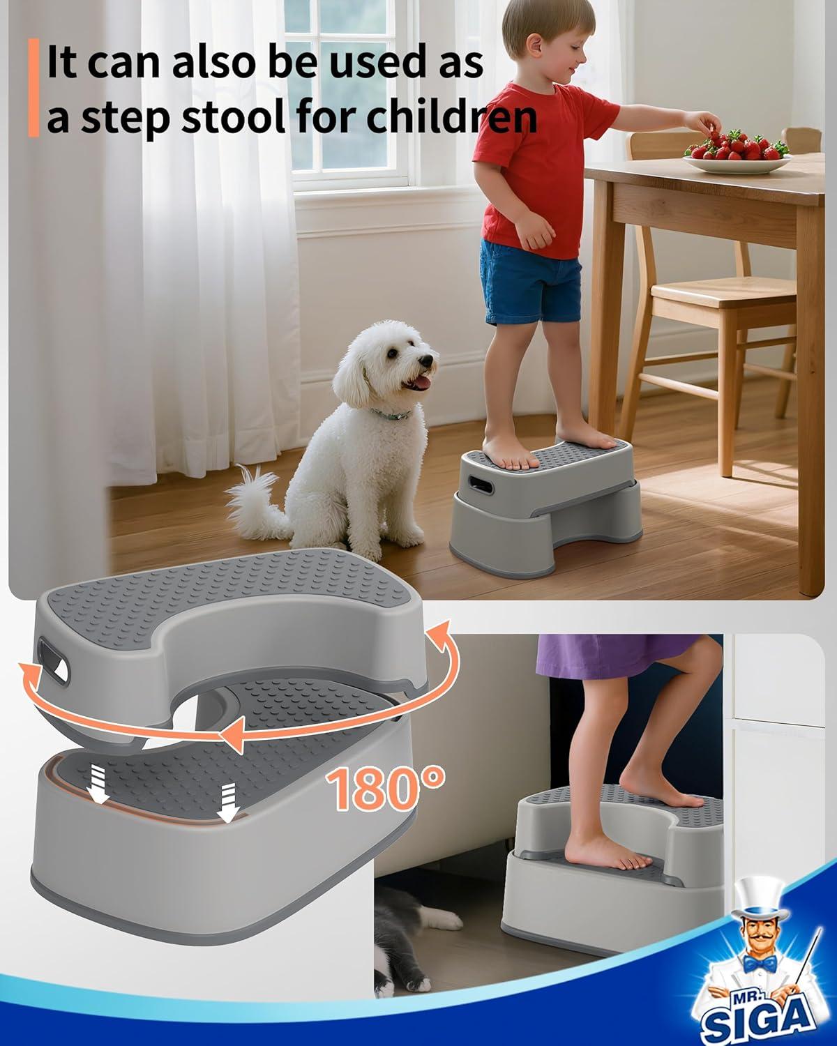 imageMRSIGA Toilet Stool Squat Adult Bathroom Stool Heavy Duty Anti Slip Toilet Step for Bathroom Toddler Step Stool for Kids White ampamp Grayish BlueLight Gray Dark Gray
