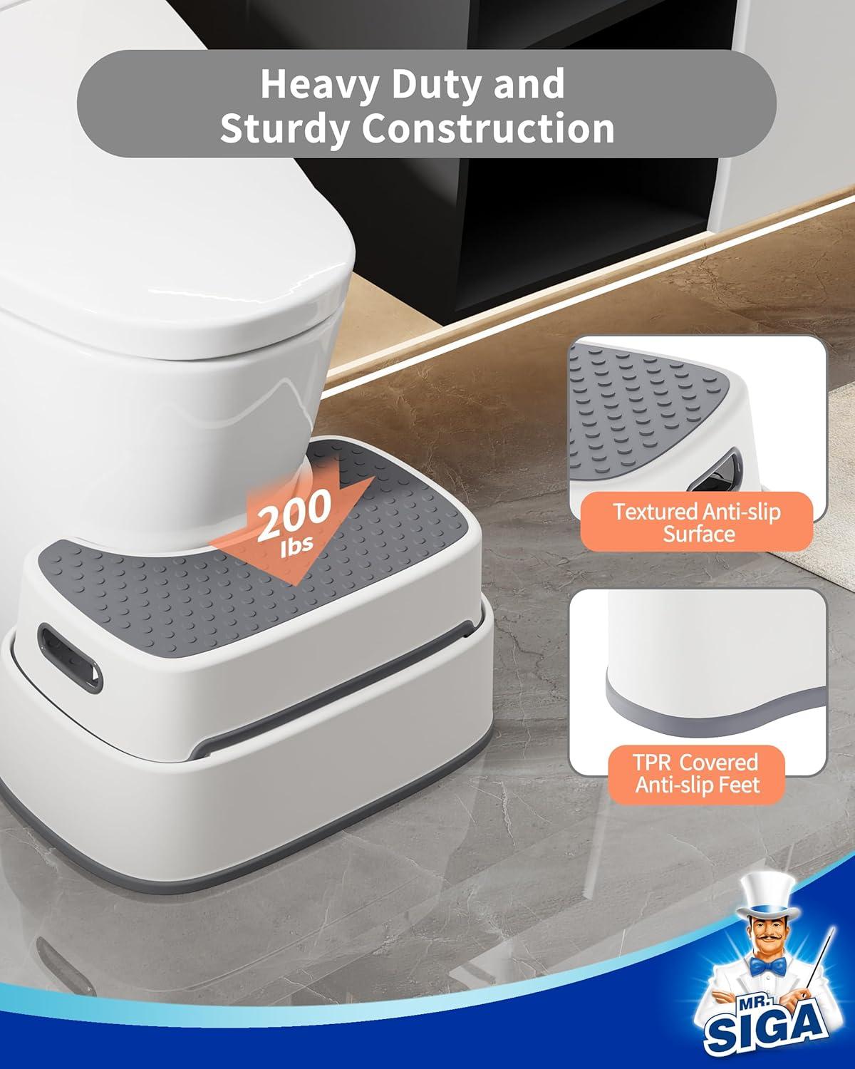 imageMRSIGA Toilet Stool Squat Adult Bathroom Stool Heavy Duty Anti Slip Toilet Step for Bathroom Toddler Step Stool for Kids White ampamp Grayish BlueOffwhite Dark Gray