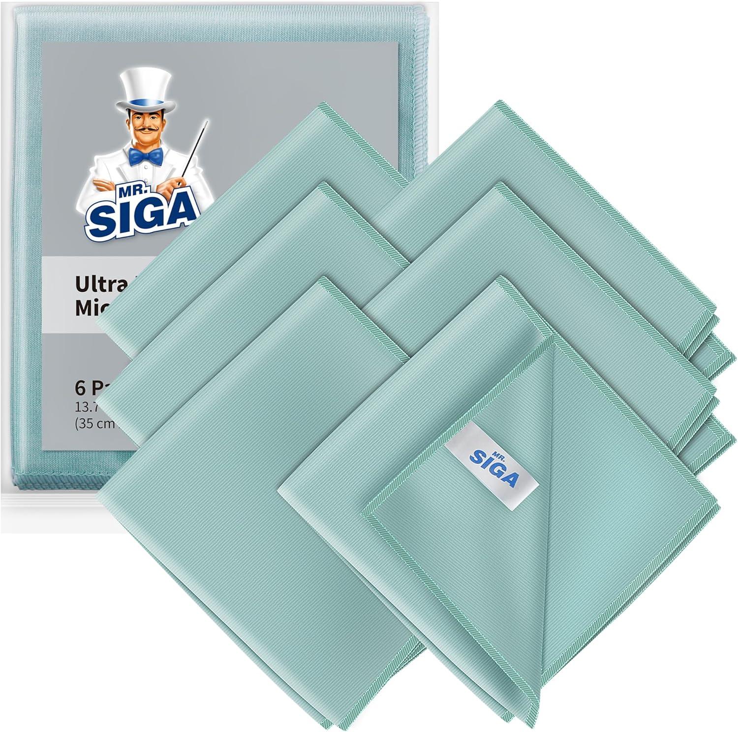 imageMRSIGA Ultra Fine Microfiber Cloths for Glass Pack of 12 35 x 40cm 137quot x 157quotGreen