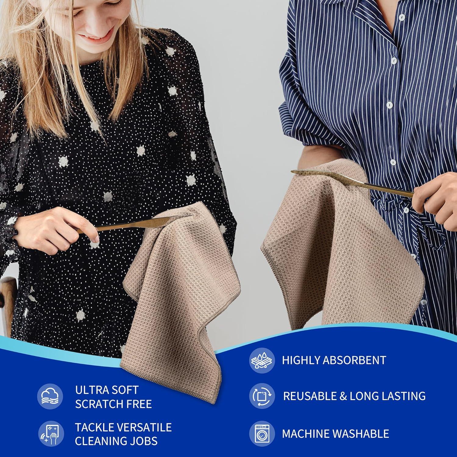 imageMRSIGA Waffle Pattern Cleaning Cloths Reusable Absorbent Microfiber Cleaning Towels Ultra Soft Microfiber Kitchen Cleaning Rags 6 Pack Sandy Brown 126 x 126 inchSandy Brown