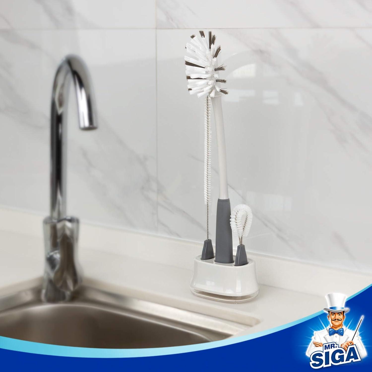 imageMRSIGA Water Bottle Brush Cleaning Set with Storage Holder Cleaning Brushes for Tumbler Straw Baby Bottles Drinking Glasses