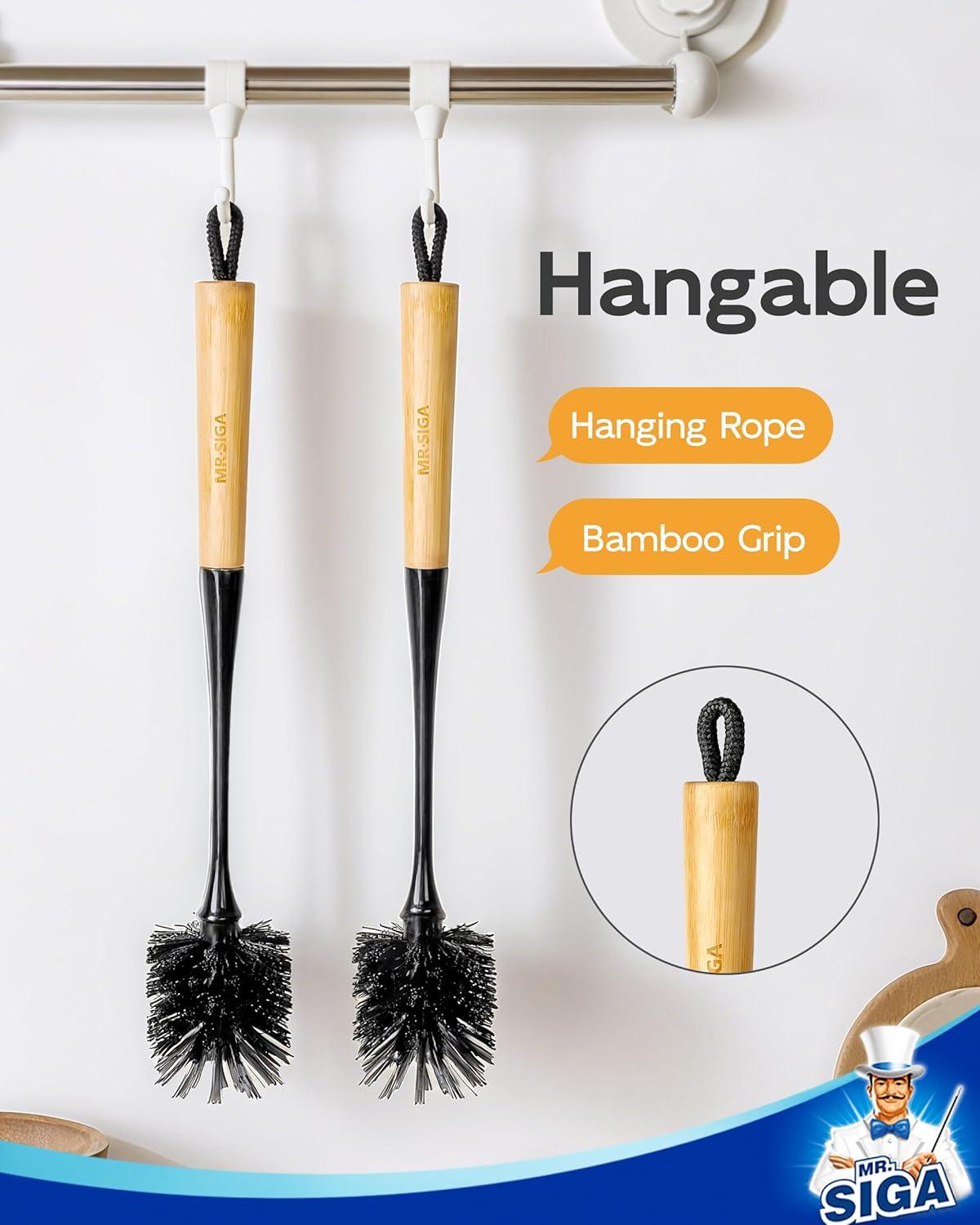 imageMRSIGA Water Bottle Brush Long Handle Bottle Brush for Water Glasses Baby Bottles Sports Bottles Cleaning Black 2 Pack