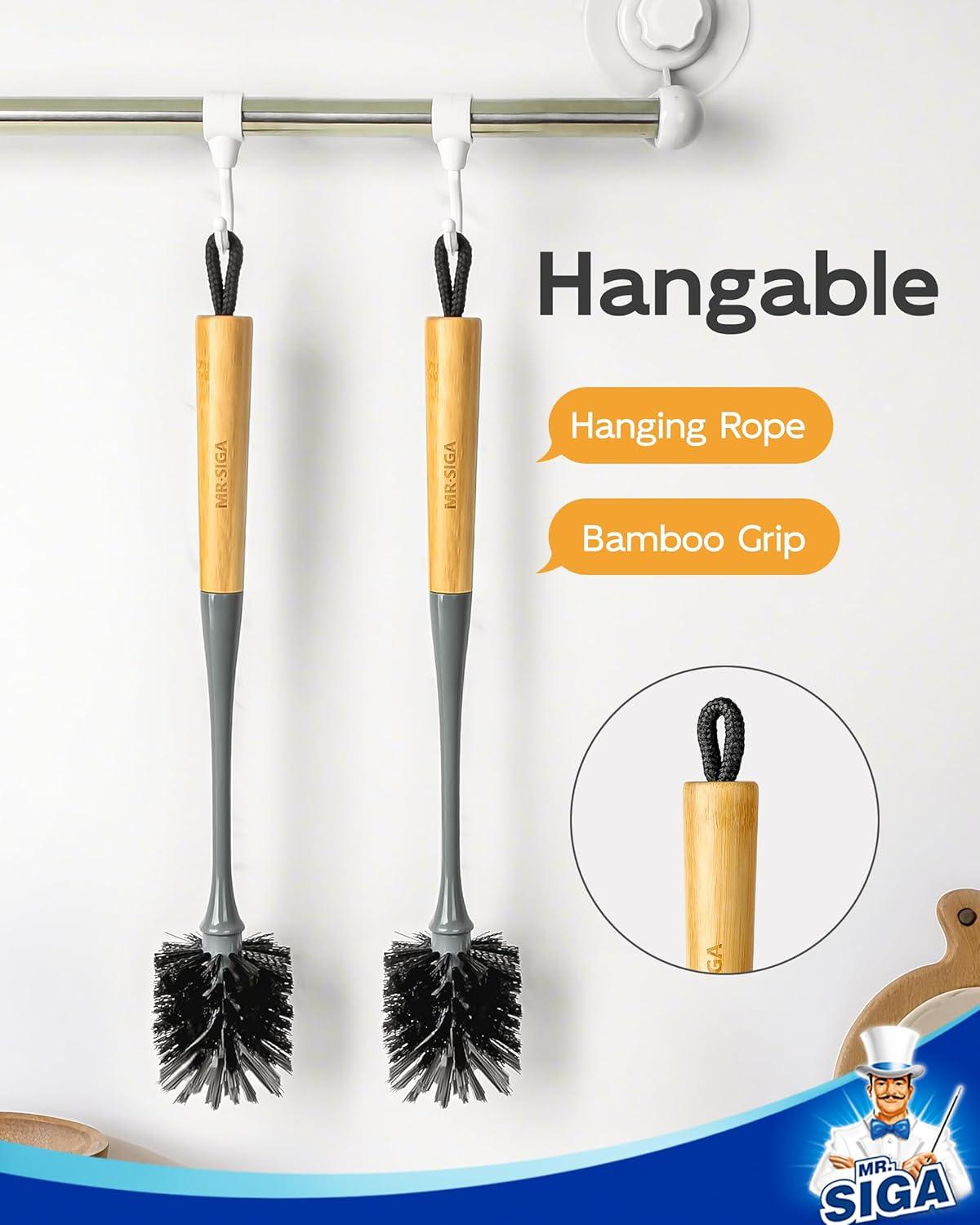 imageMRSIGA Water Bottle Brush Long Handle Bottle Brush for Water Glasses Baby Bottles Sports Bottles Cleaning Gray 2 Pack