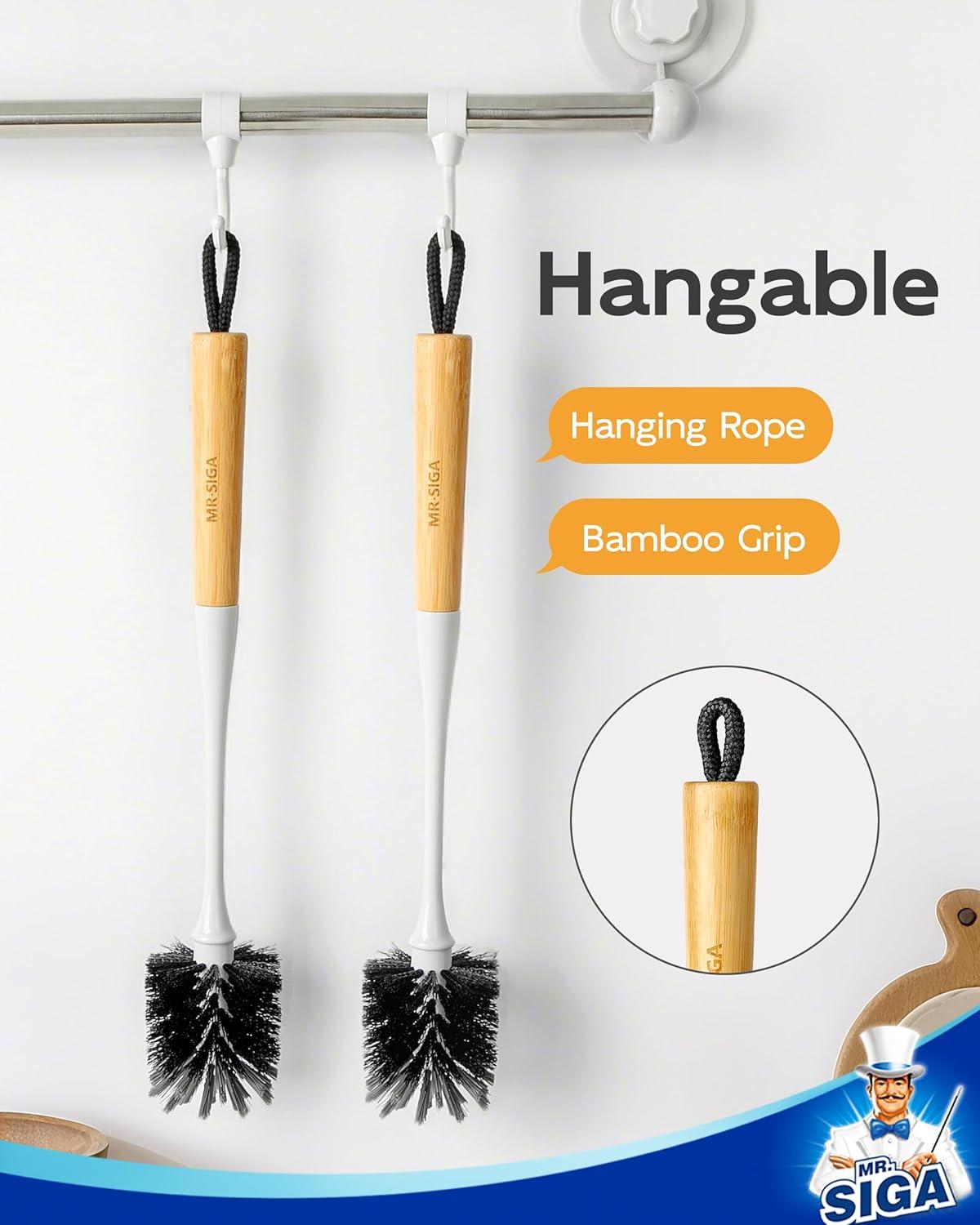 imageMRSIGA Water Bottle Brush Long Handle Bottle Brush for Water Glasses Baby Bottles Sports Bottles Cleaning White 2 Pack