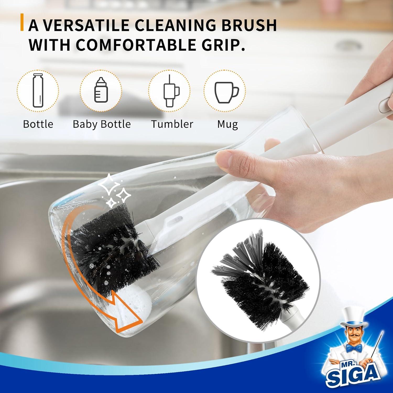 imageMRSIGA Water Bottle Brush and Straw Cleaner Brush Long Handle Bottle Cleaner Brush 2 in 1 Bottle Cleaning Brush for Sports Bottles Baby Bottles Mugs StrawsWhite