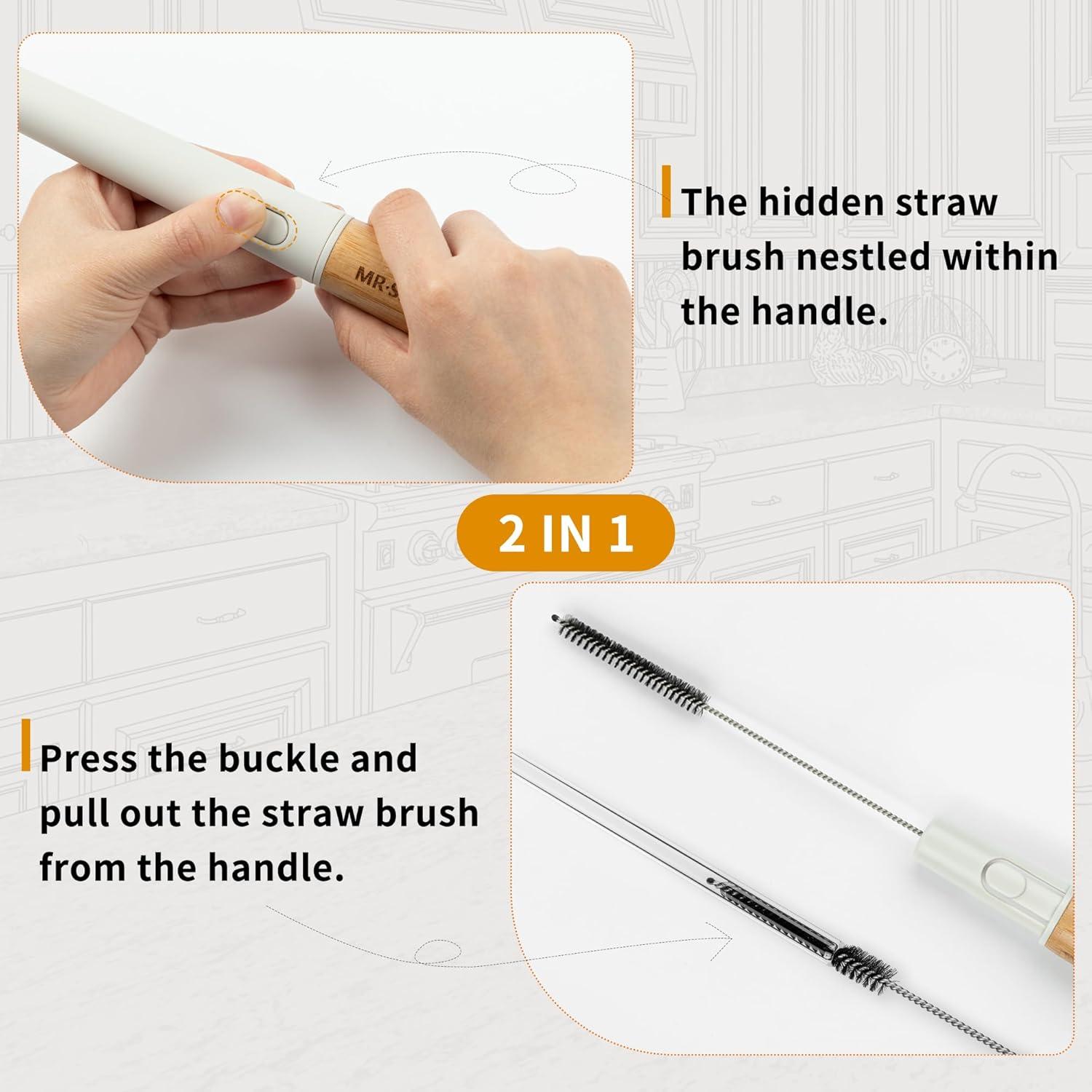 imageMRSIGA Water Bottle Brush and Straw Cleaner Brush Long Handle Bottle Cleaner Brush 2 in 1 Bottle Cleaning Brush for Sports Bottles Baby Bottles Mugs StrawsWhite