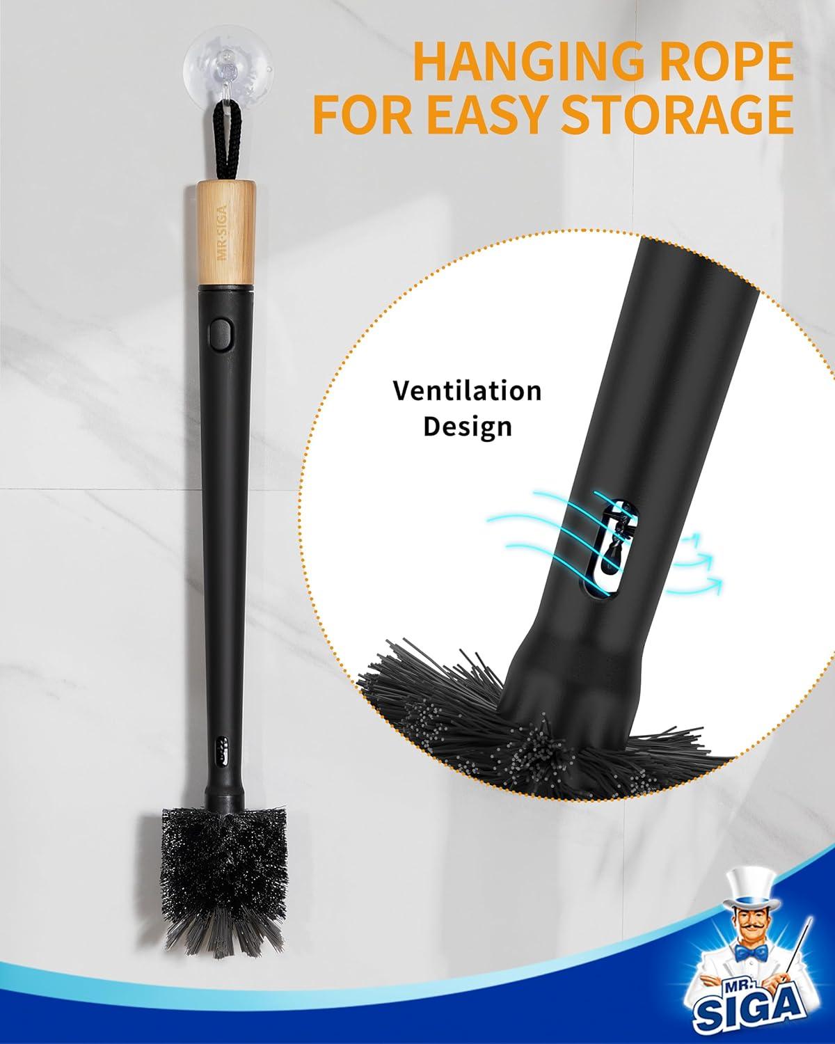 imageMRSIGA Water Bottle Brush and Straw Cleaner Brush Long Handle Bottle Cleaner Brush 2 in 1 Bottle Cleaning Brush for Sports Bottles Baby Bottles Mugs StrawsBlack