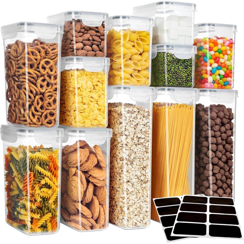 imageMRSIGA 16 Pack Airtight Food Storage Container Set BPA Free Kitchen Pantry Organization Kitchen Canisters for Cereal Spaghetti includes 24 Reusable Sticker Labels