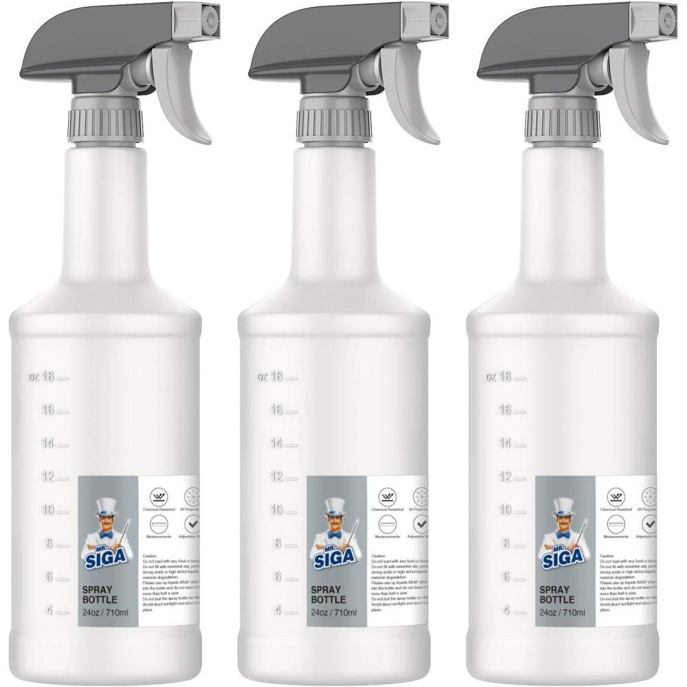 imageMRSIGA 16 oz Empty Plastic Spray Bottles for Cleaning Solutions Heavy Duty Household Reusable Spray Bottles with Measurements and Adjustable Leak Proof Nozzle 3 Pack710ml 3 Pack
