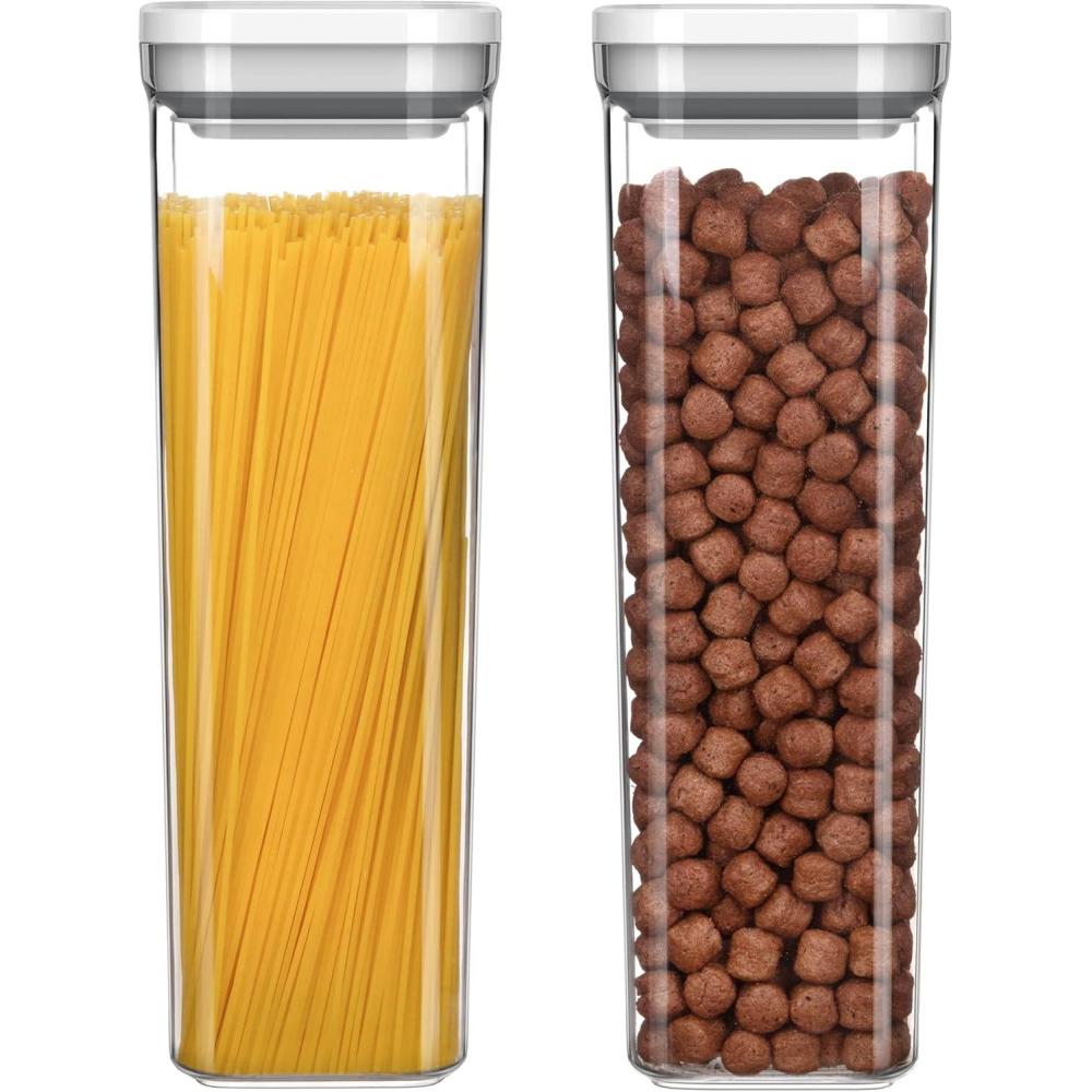 imageMRSIGA 2 Pack Airtight Food Storage Container Set BPA Free Kitchen Pantry Organization Canisters Onehanded Airtight Cereal Spaghetti Storage Containers 21 L  72oz White