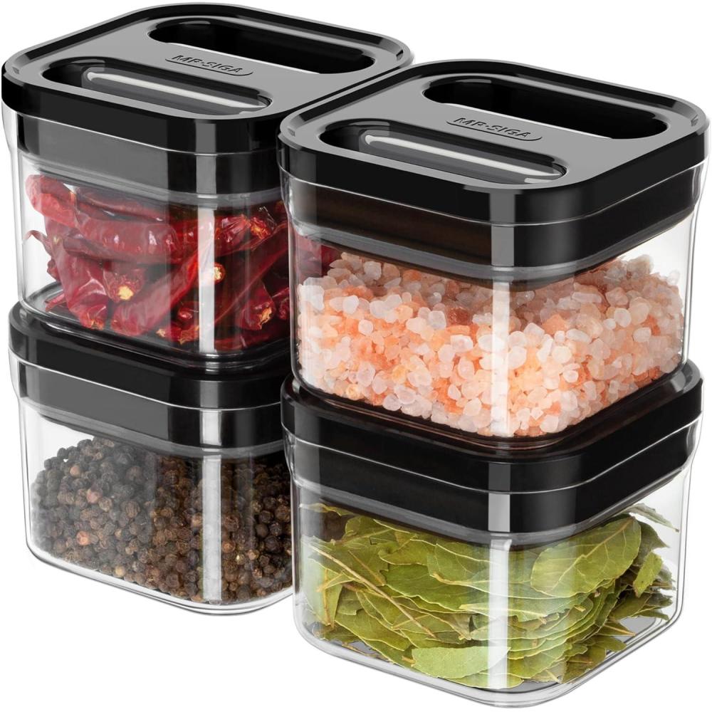 imageMRSIGA 4 Pack Airtight Food Storage Container Set BPA Free Kitchen Pantry Organization Canisters Onehanded Airtight Cereal Snack Candy Storage Containers 360ml  122oz Small BlackBlack