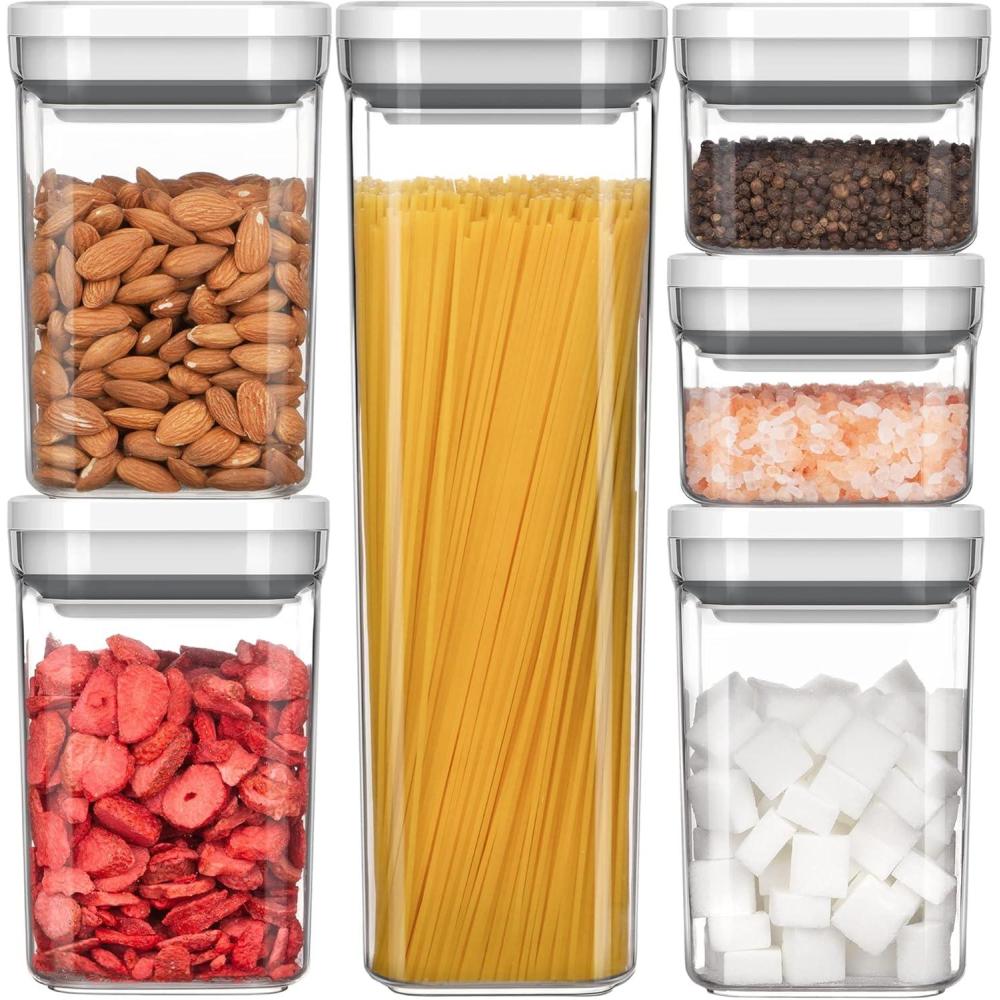 imageMRSIGA 6 Piece Airtight Food Storage Container Set BPA Free Kitchen Pantry Organization Canisters Onehanded Kitchen Storage Containers for Cereal Spaghetti Pasta WhiteWhite
