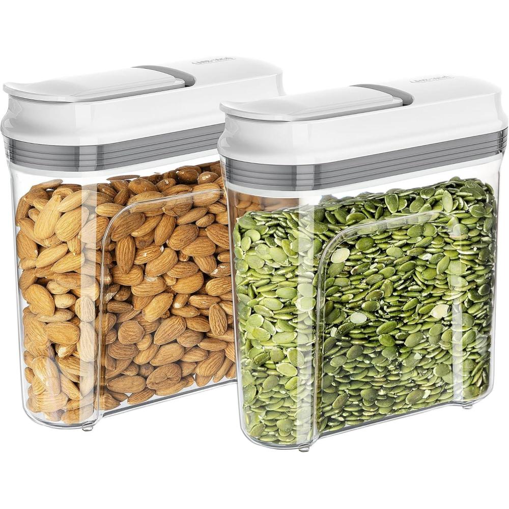 imageMRSIGA Airtight Cereal Dispenser Set Storage Containers for Dry Goods Nuts Beans Snacks BPA Free 16 L 169 Qt Medium Clear 2 PackTransparentWhite