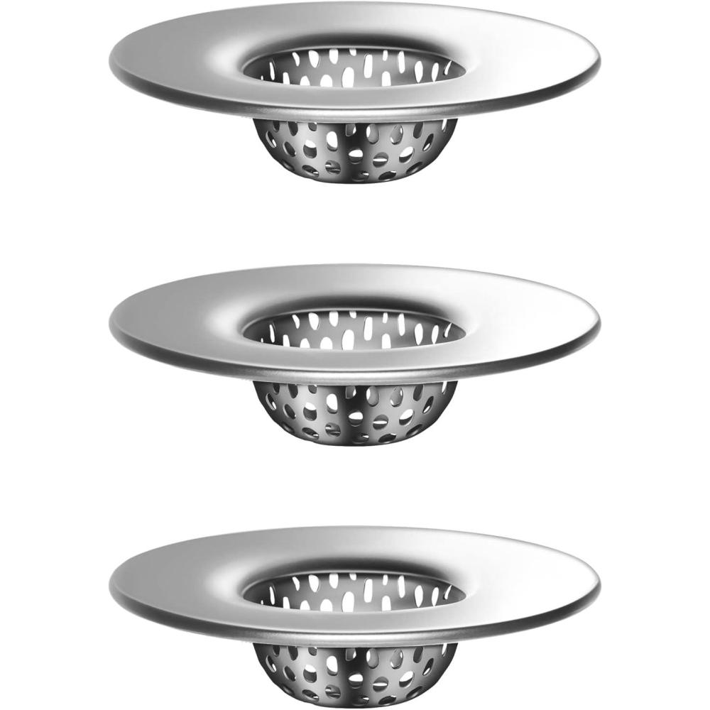 imageMRSIGA Bathroom Sink Strainer Utility Slop Bathtub Lavatory Sink Drain Strainer Hair Catcher Stainless Steel Shower Drain Strainer Outer Diameter 21 inch Inner Diameter 1 inch 3 PackSilver