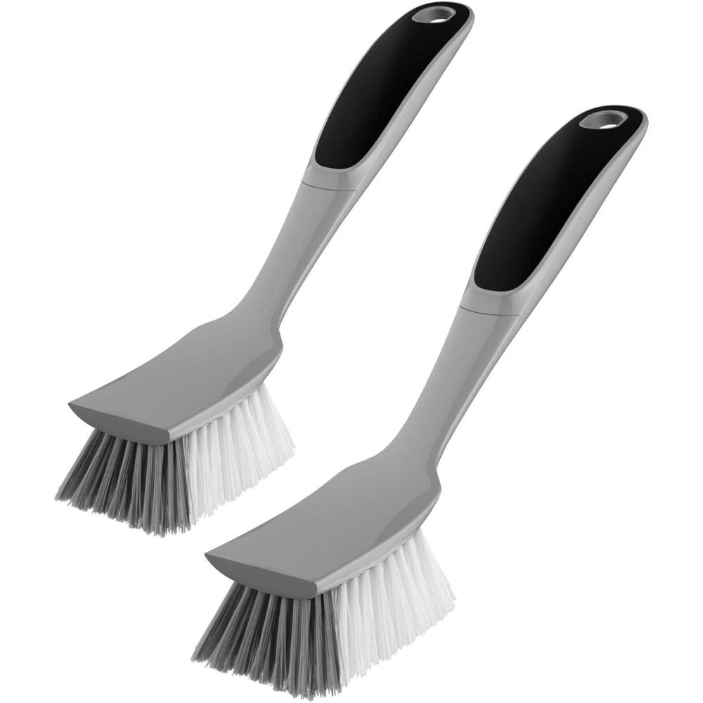 imageMRSIGA Dish Brush with Non Slip Handle Builtin Scraper Scrub Brush for Dish Pans Pots Kitchen Sink Cleaning 2 Pack