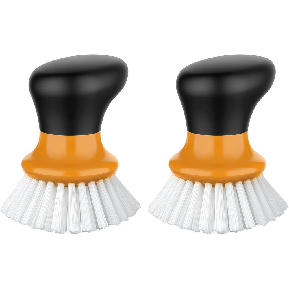 imageMRSIGA Dish Scrub Brush Palm Brush Dish Scrubber with Ergonomic Grip Kitchen Brushes for Dishes Green Pack of 2Orange