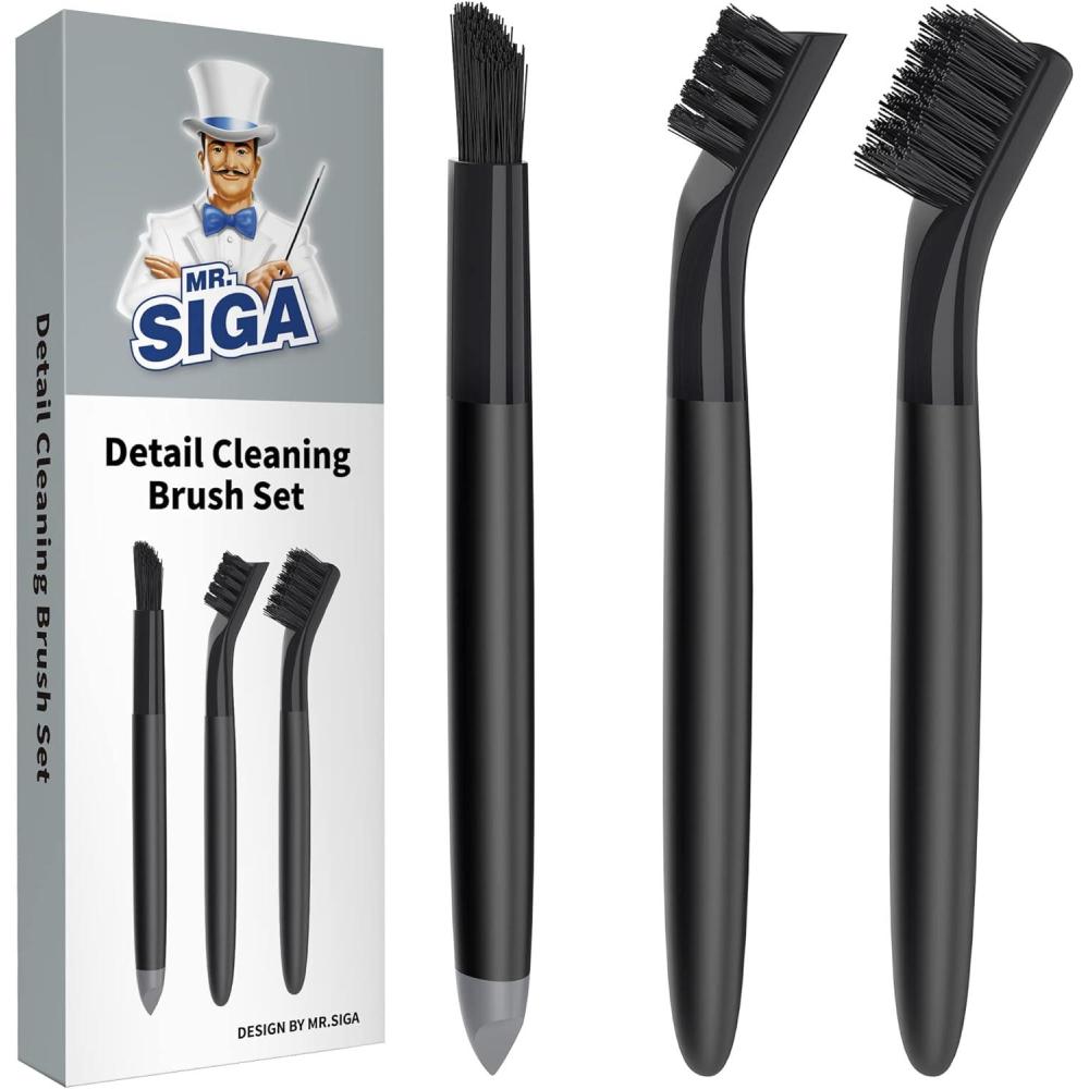 imageMRSIGA Grout Cleaner Brush Set Detail Cleaning Brush Set for Tiles Sinks Drains Grout Brush for Edge Crevice Cleaning