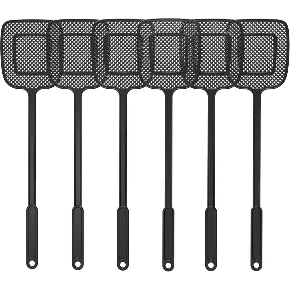 imageMRSIGA Heavy Duty Long Handle Fly Swatter Black 6 Pack