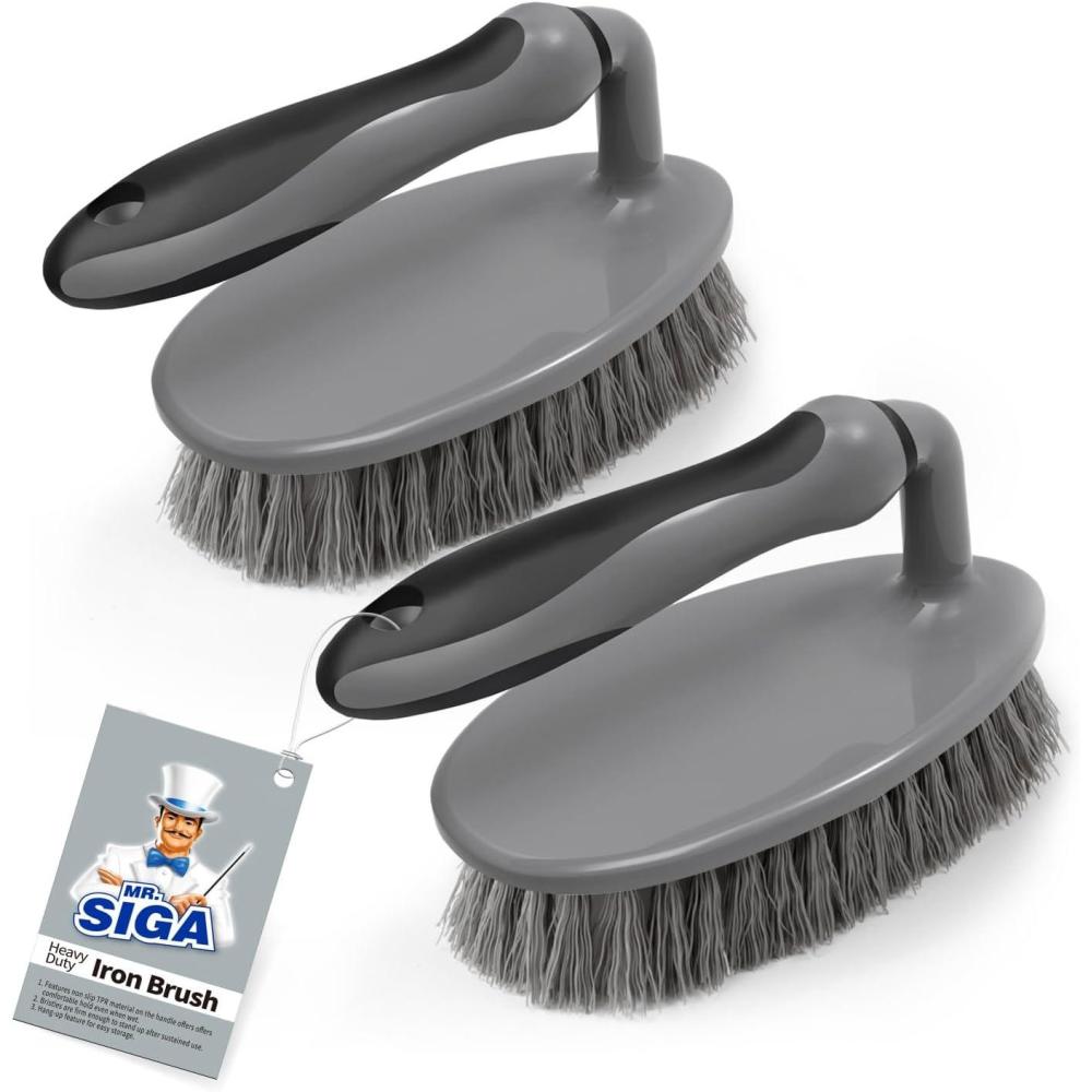 imageMRSIGA Heavy Duty Scrub Brush with Comfortable Grip Cleaning Brush for Bathroom Shower Sink Floor 2PackGray Black 2 Pack