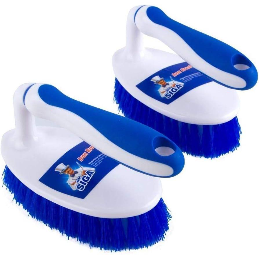 imageMRSIGA Heavy Duty Scrub Brush with Comfortable Grip Cleaning Brush for Bathroom Shower Sink Floor 2PackWhite  Blue  2 Pack