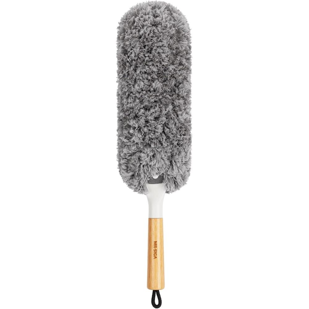 imageMRSIGA Lint Free Microfiber Duster Washable and Reusable Duster with Bamboo Handle and Replaceable Head Duster for Household Cleaning