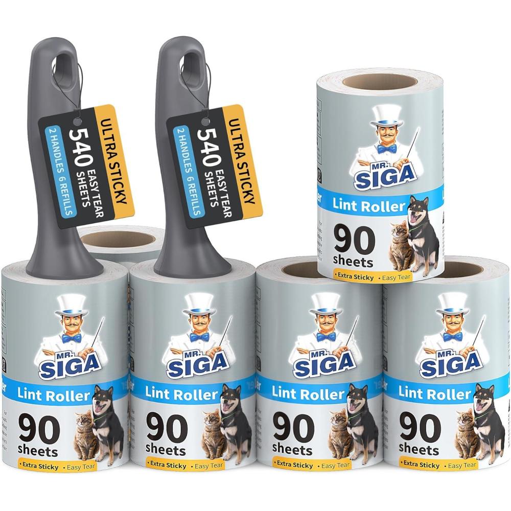 imageMRSIGA Lint Rollers for Pet Hair Extra Sticky 540 Sheets Lint Remover for Clothing Furniture Pet Hair Remover with Easy Tear Sheets540 Sheets