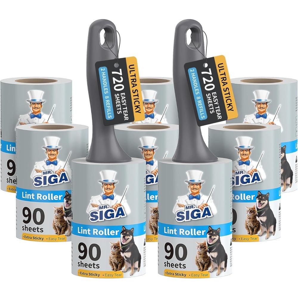 imageMRSIGA Lint Rollers for Pet Hair Extra Sticky 540 Sheets Lint Remover for Clothing Furniture Pet Hair Remover with Easy Tear Sheets720 Sheets