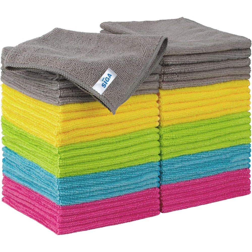 imageMRSIGA Microfiber Cleaning Cloth AllPurpose Cleaning Towels Pack of 6 Size 138 x 157 inGreenBlueYellowPinkGray