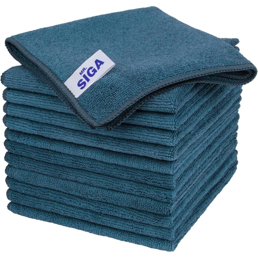 imageMRSIGA Microfiber Cleaning Cloth AllPurpose Microfiber Towels Streak Free Cleaning Rags Pack of 12 Grey Size 32 x 32 cm126 x 126 inchLight Teal