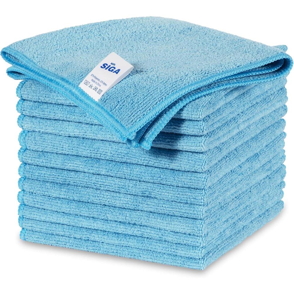 imageMRSIGA Microfiber Cleaning Cloths AllPurpose Surface Microfiber Towels Streak Free Cleaning Rags Pack of 12 Sky Blue Size 32 x 32 cm126 x 126 inch