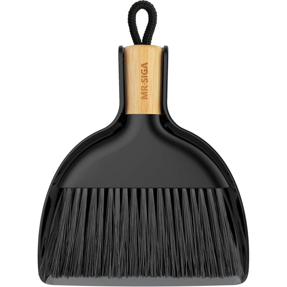 imageMRSIGA Mini Dustpan and Brush Set Portable Cleaning Brush and Dustpan Combo with Bamboo Handle Gray 1 SetBlack