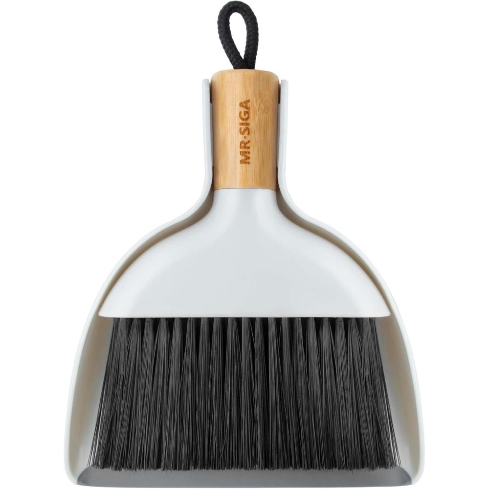 imageMRSIGA Mini Dustpan and Brush Set Portable Cleaning Brush and Dustpan Combo with Bamboo Handle Gray 1 SetWhite