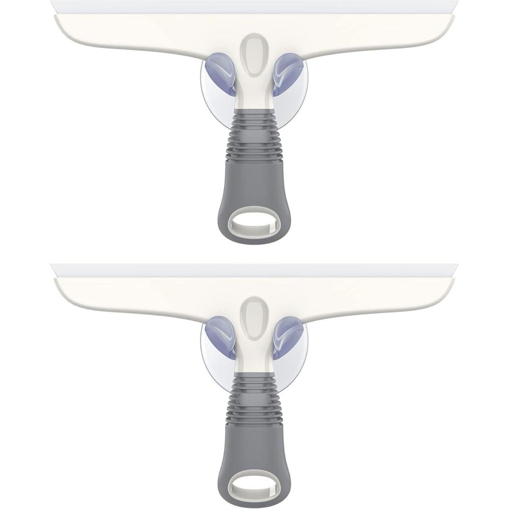 imageMRSIGA MultiPurpose Silicon Squeegee for Window Glass Shower Door Car Windshield Heavy Duty Window Scrubber Includes Suction Hook 10 inch White ampamp Black 1 PackWhite  Grey