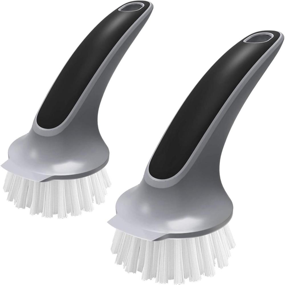 imageMRSIGA Pot and Pan Cleaning Brush Dish Brush for Kitchen Pack of 2Black  Grey